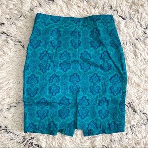 Geometric Teal Pencil Skirt by J. Crew